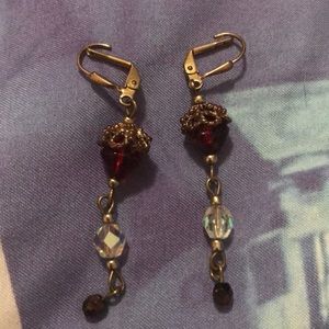 Red, White, and Black Gem Dangling Earrings